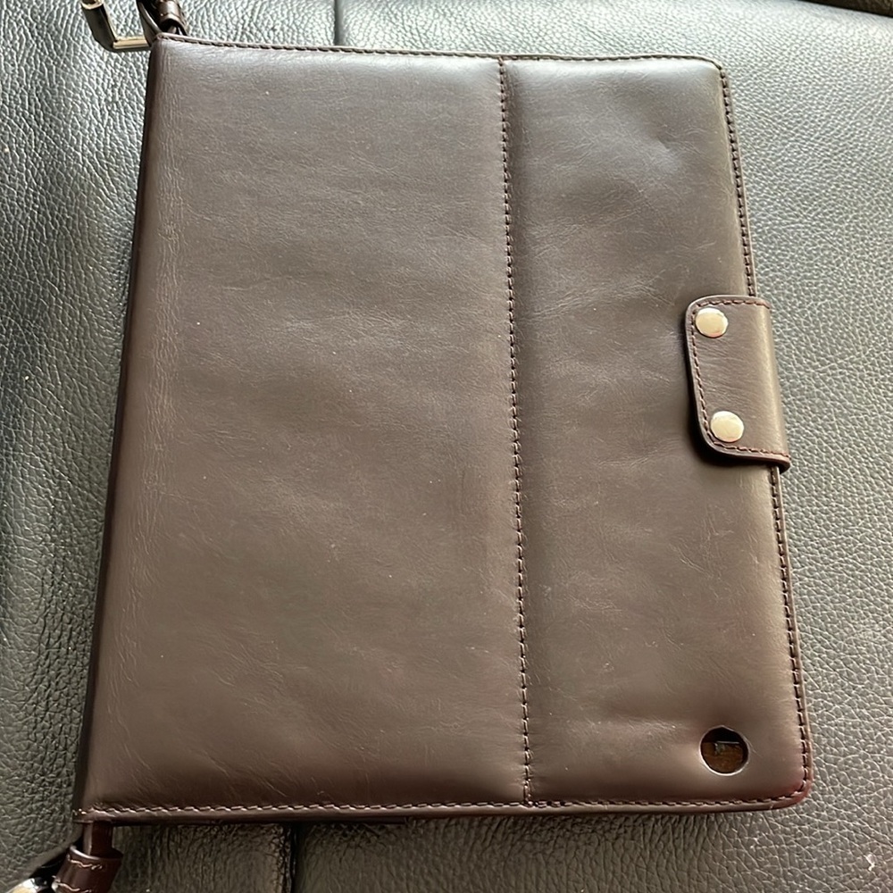 Best Motion Tablet Case Crossbody Brown Interior Card Slots Shoulder Strap - Picture 5 of 11